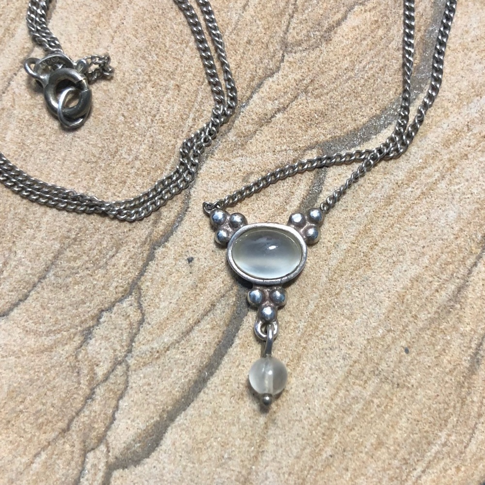 Vintage 925 Sterling Silver Moonstone Drop Necklace